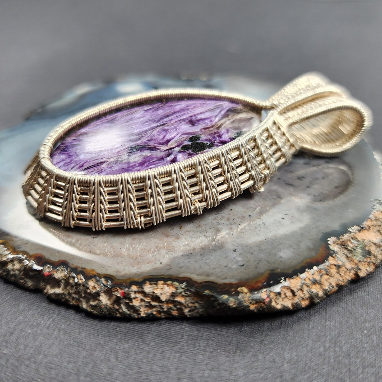 Sterling Silver and Charoite Statement Pendant