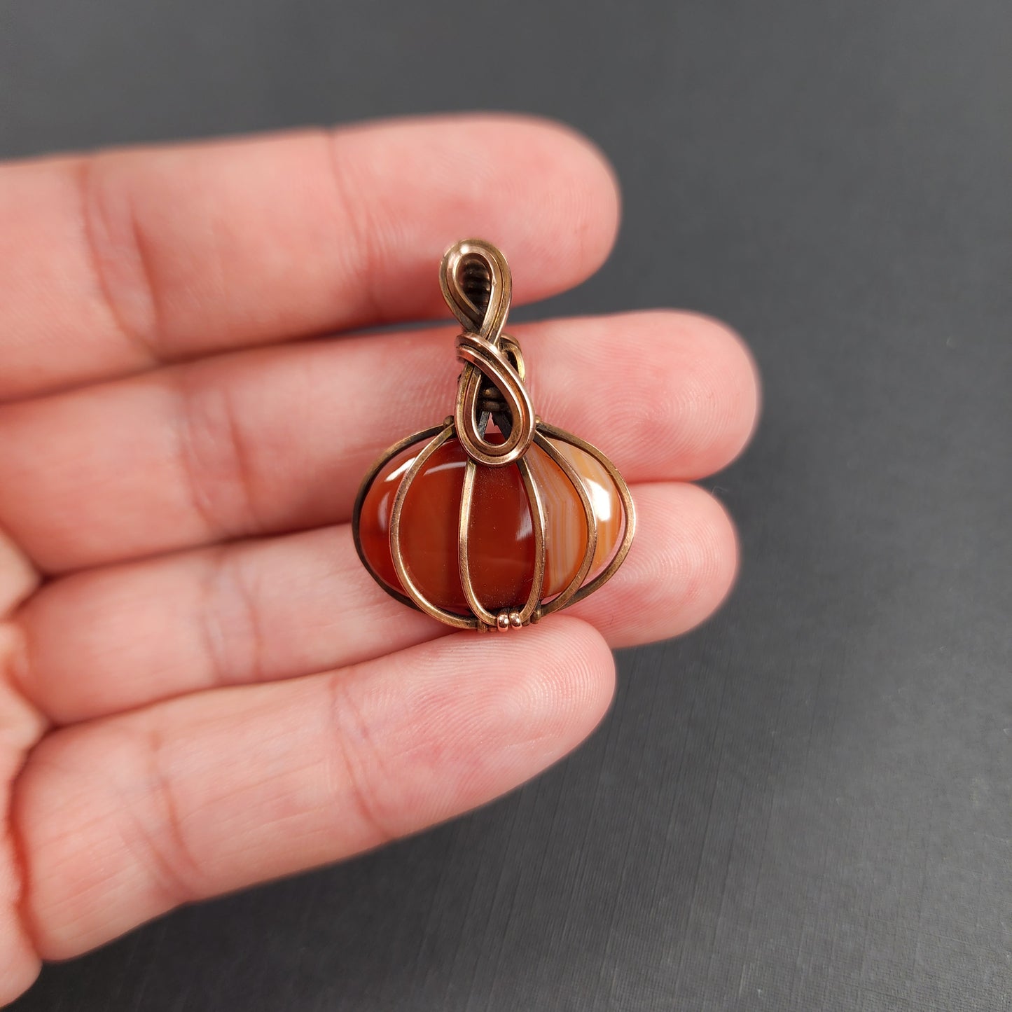 Cute Little Carnelian Pumpkin Pendant