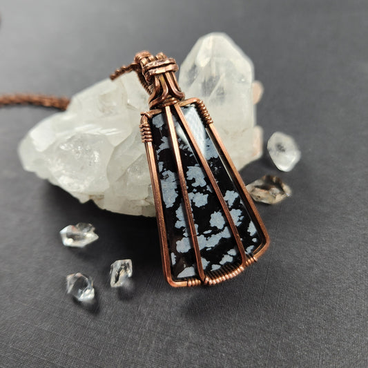 Snowflake Obsidian Copper Pendant