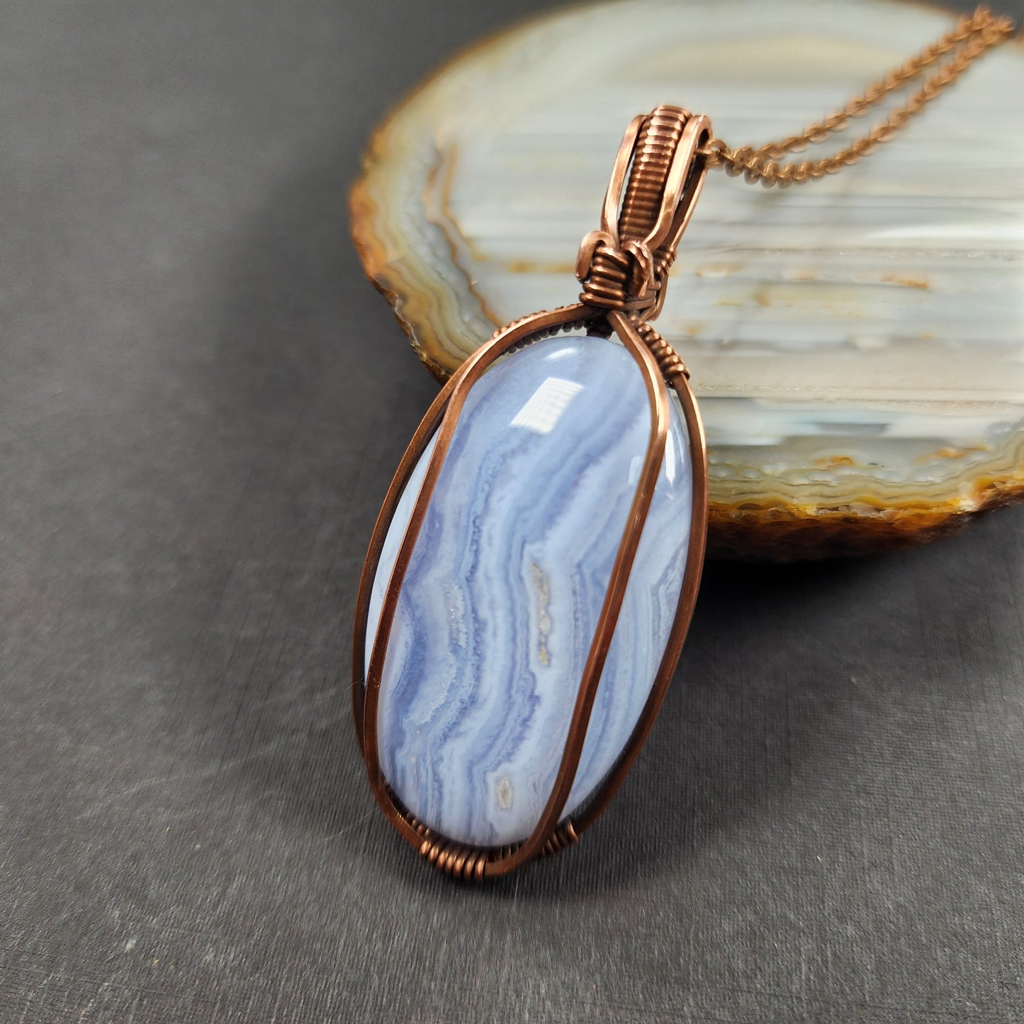 Copper Blue Lace Agate Pendant