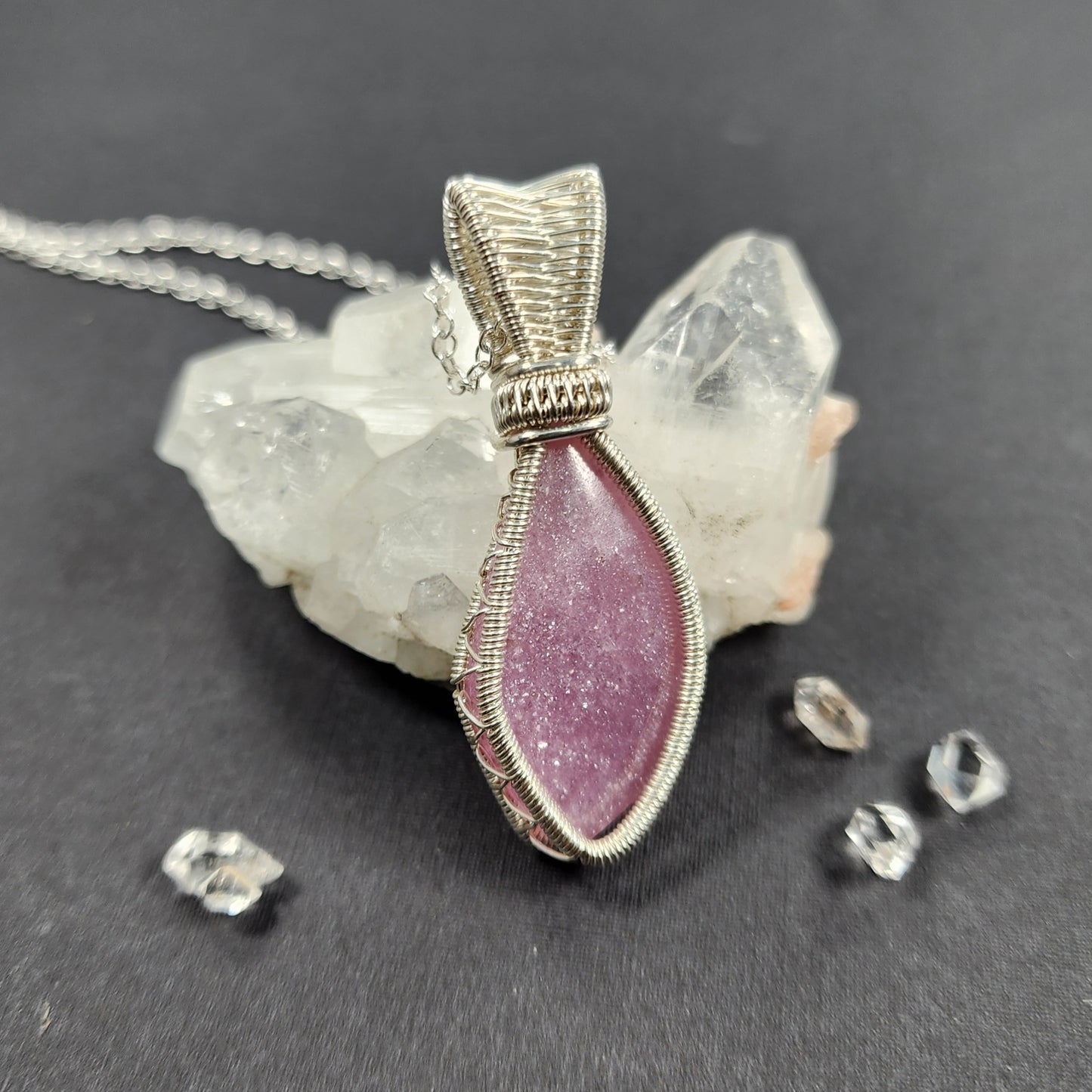 Asymmetrical Purple Lepidolite and Sterling Silver Pendant