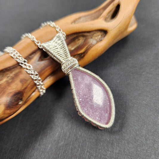 Asymmetrical Purple Lepidolite and Sterling Silver Pendant